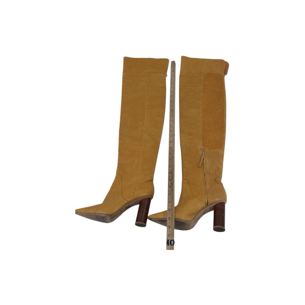 Ulla Johnson Knee High Boots 9.5M Mustard Yellow/Camel Suede Leather Block Heel - Picture 3 of 10